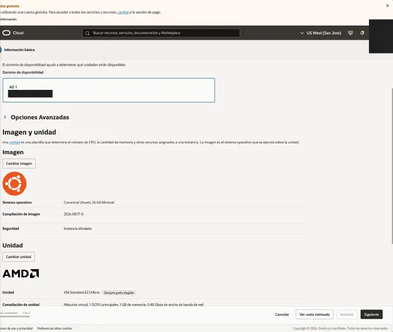 Ubuntu y una forma elegible para Always Free en el asistente de Oracle